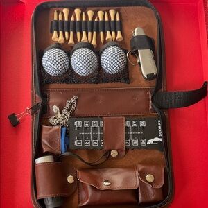 Premium Brown Leather Golf Accessory Kit
